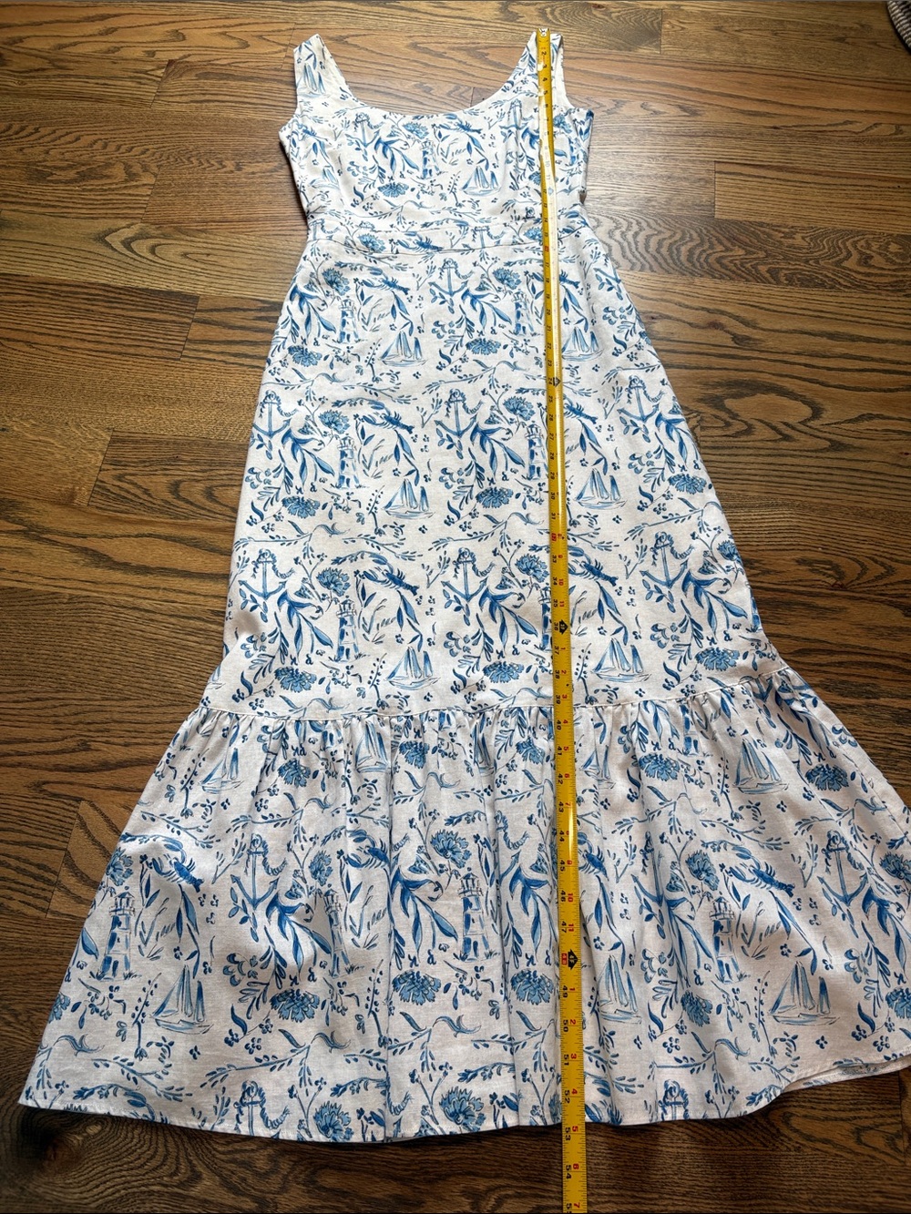 Kiel James Patrick Linen & Cotton Blue and White Nautical Chinoiserie Dress, 0 - Picture 7 of 9